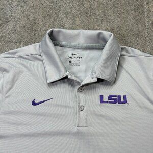 LSU Tigers Nike Polo Shirt Men S Gray Performance Solid DRI-FIT Short Sleeve